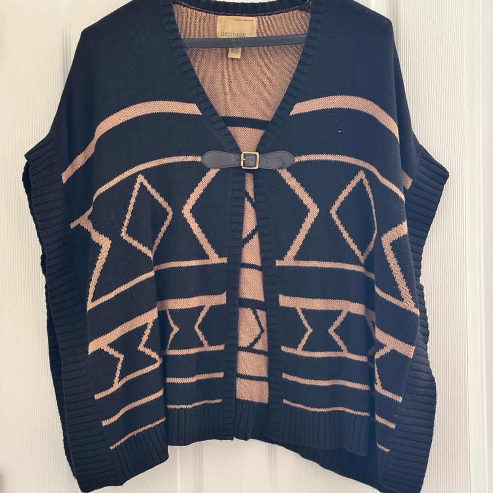 Banana Republic Black and Tan Geometric Poncho